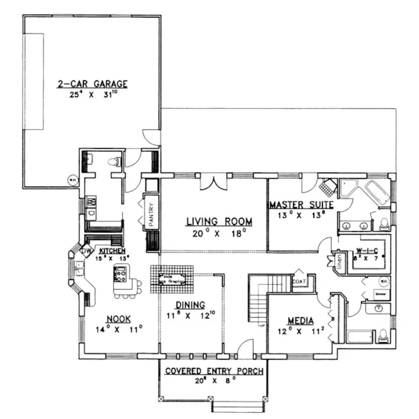 Southern House Plan First Floor - Tamarack Contemporary Home 088D-0123 - Shop House Plans and More