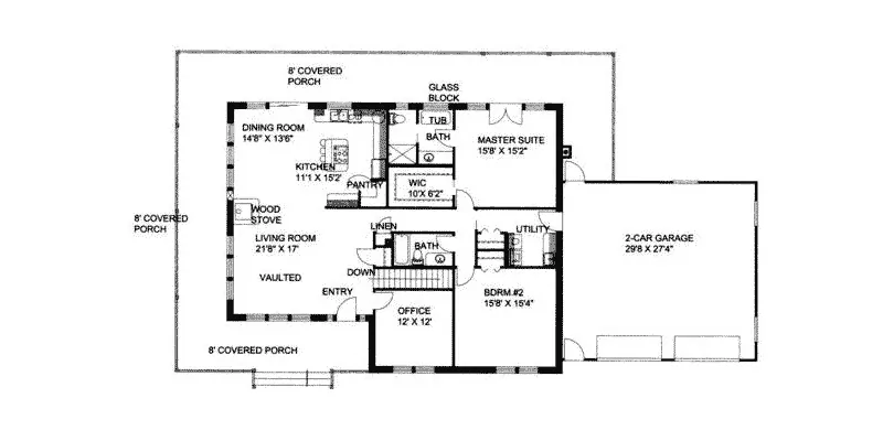 Waterfront House Plan First Floor - Ridley Woods Rustic Home 088D-0124 - Shop House Plans and More