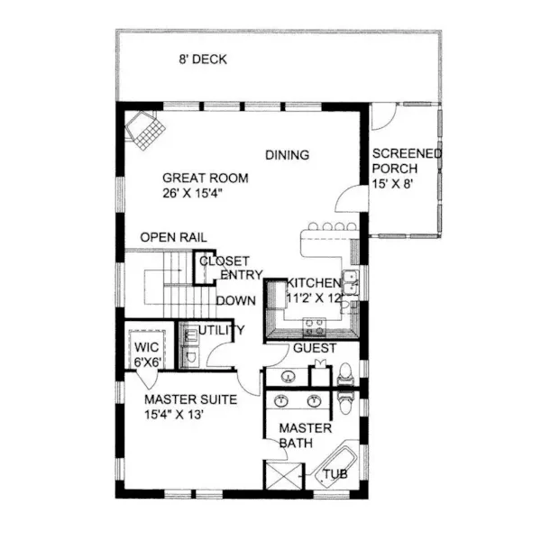 Cabin & Cottage House Plan First Floor - Rock Island Mountain Home 088D-0127 - Shop House Plans and More