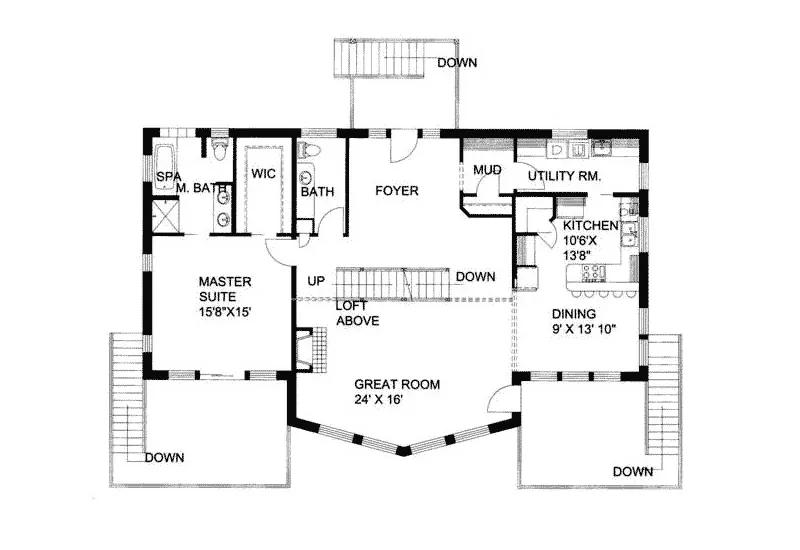 A-Frame House Plan First Floor - Glenford Bay Waterfront Home 088D-0128 - Search House Plans and More