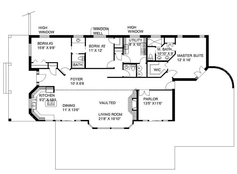 Ranch House Plan First Floor - Taravue Contemporary Home 088D-0129 - Shop House Plans and More