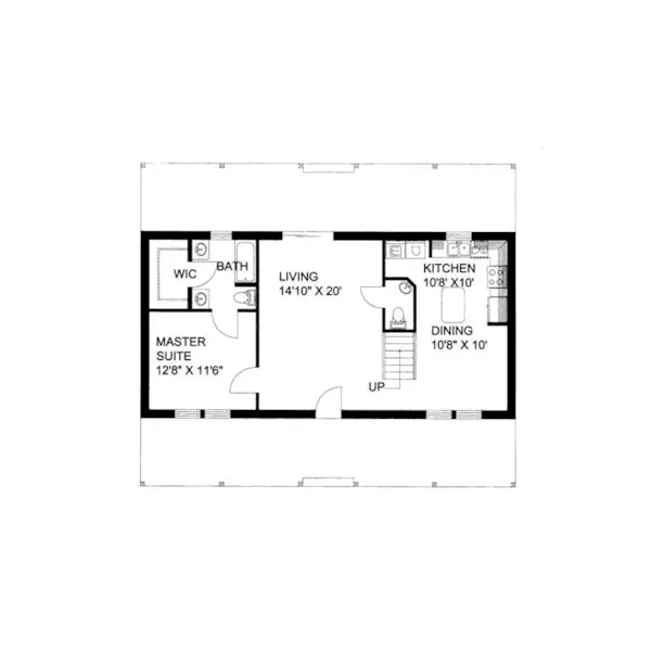 Cabin & Cottage House Plan First Floor - Carroll Cove Saltbox Cabin Home 088D-0131 - Search House Plans and More