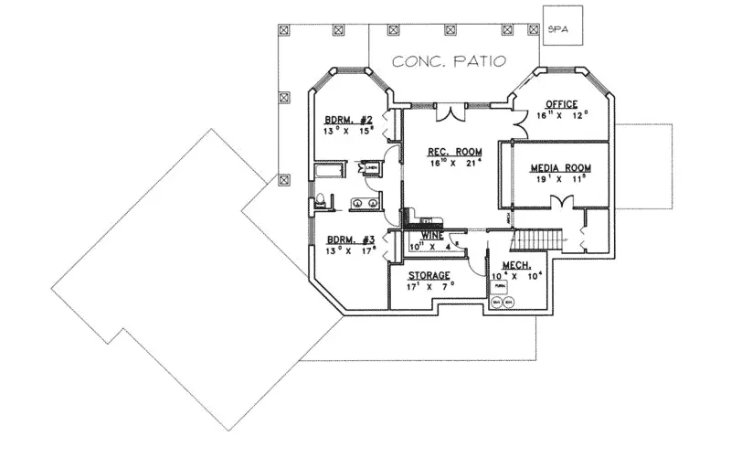 Southwestern House Plan Lower Level Floor - Forest Summit Luxury Home 088D-0134 - Search House Plans and More