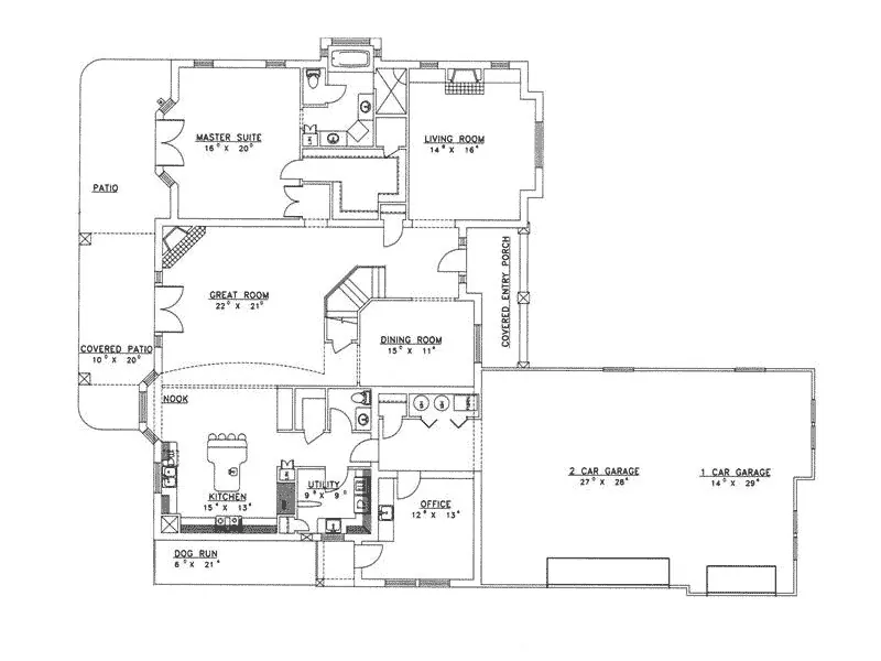 Sunbelt House Plan First Floor - Dickerson Park Modern Home 088D-0135 - Search House Plans and More