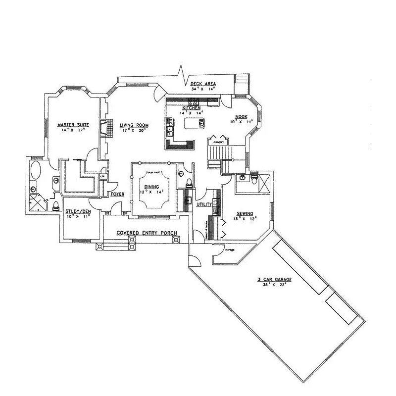 Ranch House Plan First Floor - Merrywood Craftsman Home 088D-0136 - Shop House Plans and More