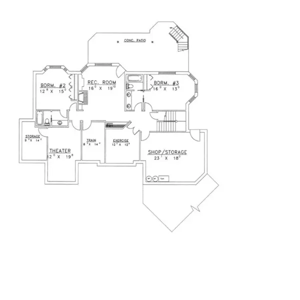 Craftsman House Plan Lower Level Floor - Merrywood Craftsman Home 088D-0136 - Shop House Plans and More