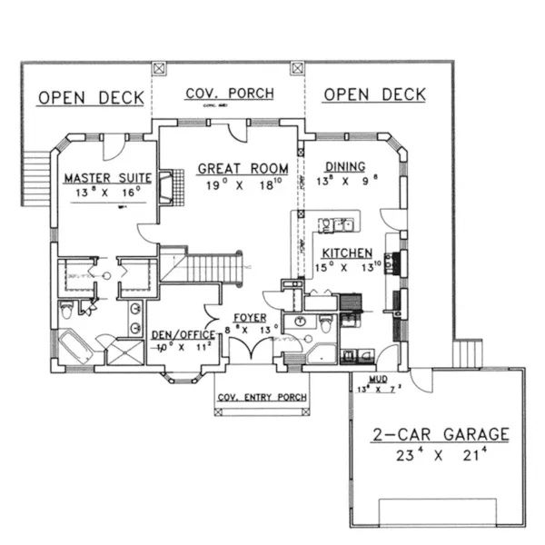 Vacation House Plan First Floor - Golden Lake Rustic A-Frame Home 088D-0141 - Search House Plans and More