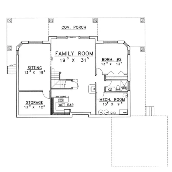 Vacation House Plan Lower Level Floor - Golden Lake Rustic A-Frame Home 088D-0141 - Search House Plans and More