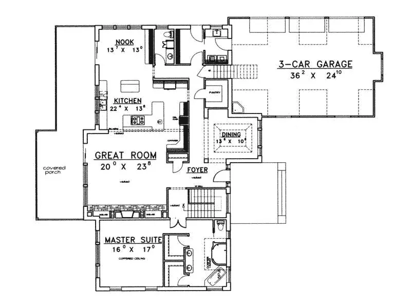 Craftsman House Plan First Floor - Kraus Farm Arts And Crafts Home 088D-0143 - Search House Plans and More