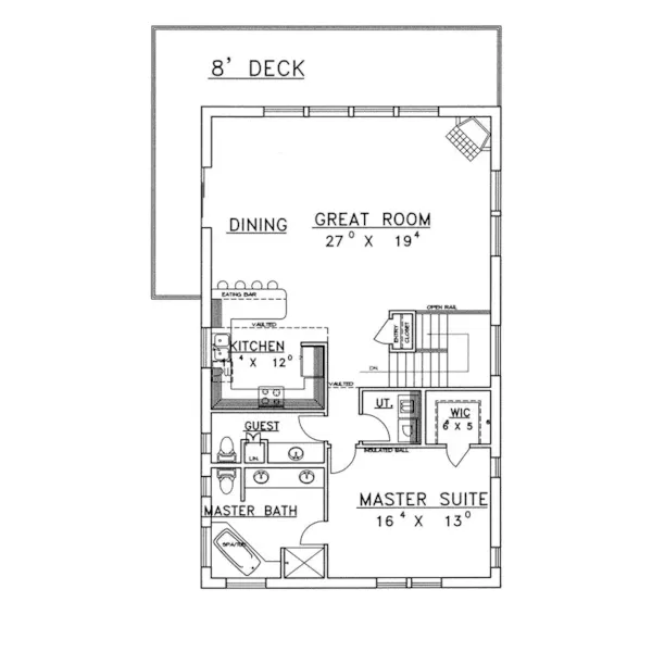 Waterfront House Plan First Floor - Roswell Lake Home 088D-0145 - Shop House Plans and More