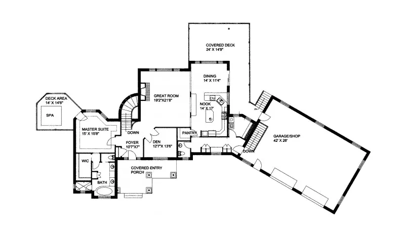 Contemporary House Plan First Floor - Tamara Point Contemporary Home 088D-0146 - Shop House Plans and More