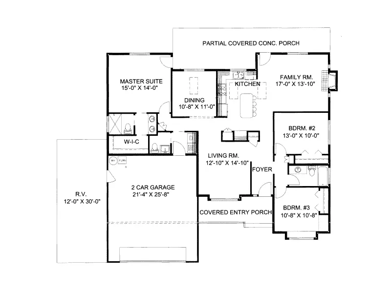 Traditional House Plan First Floor - Cedar Grove Rustic Ranch Home 088D-0154 - Search House Plans and More
