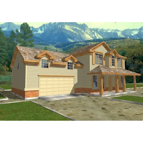 Classic Two-Story House With Rustic Trim And Large Timber Porch Columns