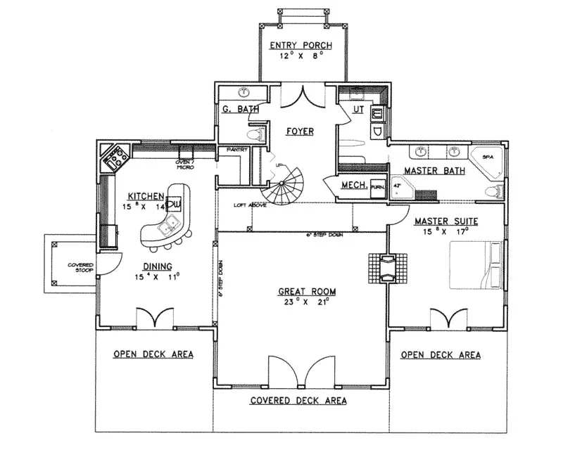 Country House Plan First Floor - Cloverport Cozy A-Frame Home 088D-0164 - Search House Plans and More
