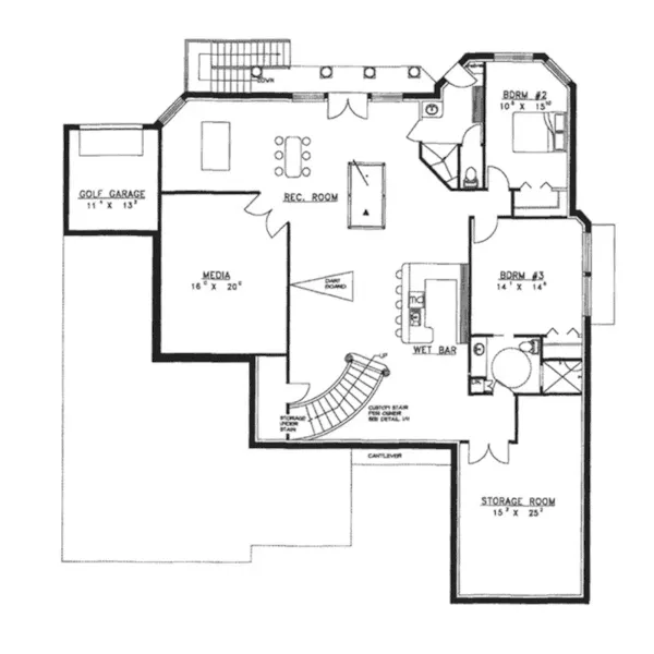 Contemporary House Plan Lower Level Floor - Gallaway Luxury Home 088D-0166 - Search House Plans and More