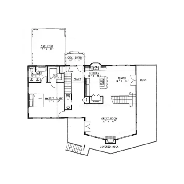 Traditional House Plan First Floor - Gadsden Terrace Waterfront Home 088D-0167 - Search House Plans and More