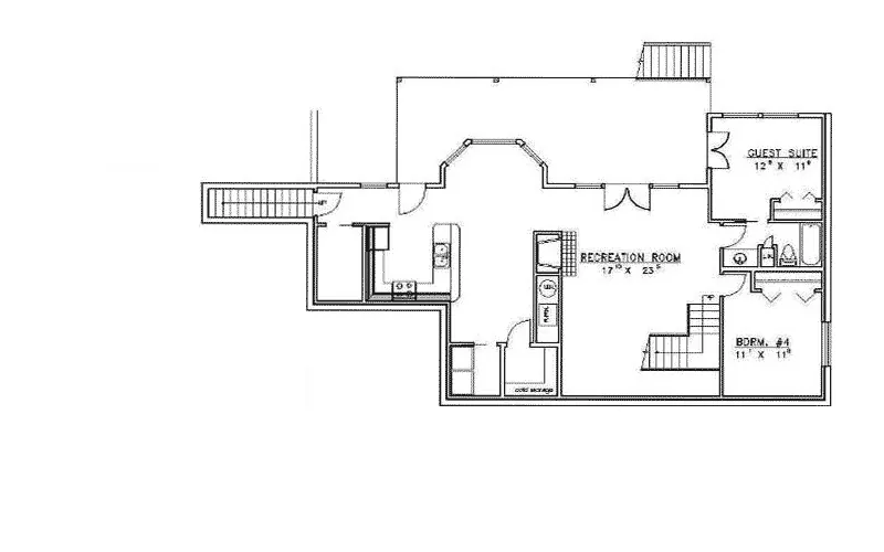 Ranch House Plan Lower Level Floor - Gravel Manor Luxury Rustic Home 088D-0177 - Search House Plans and More