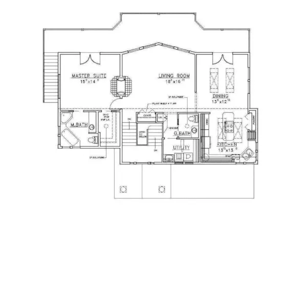 Traditional House Plan First Floor - Cowan Creek Split-Level Home 088D-0181 - Search House Plans and More