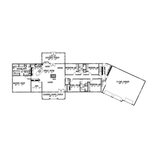 Country House Plan First Floor - Monteagle Luxury Ranch Home 088D-0183 - Shop House Plans and More