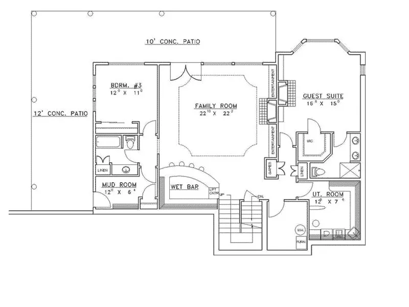 Waterfront House Plan Lower Level Floor - Holly Flats Luxury Home 088D-0187 - Search House Plans and More