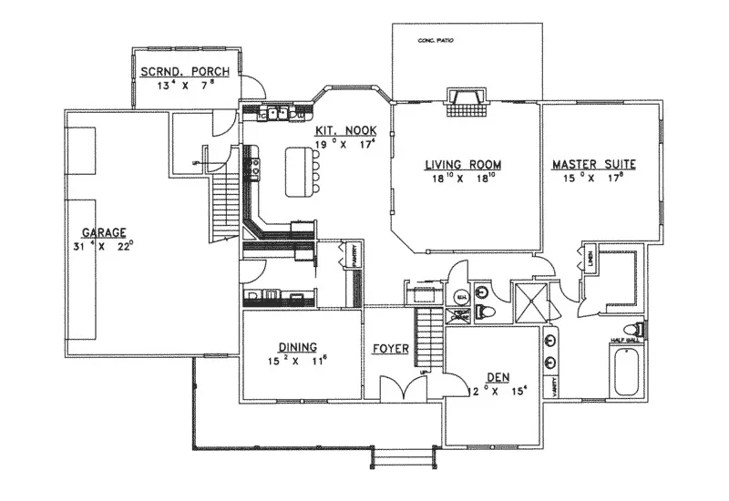 Country House Plan First Floor - Fountainhead Country Home 088D-0191 - Search House Plans and More