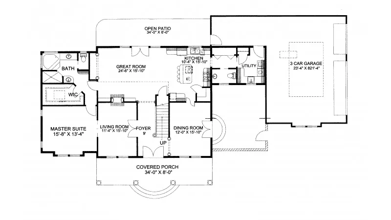 Colonial House Plan First Floor - Dandridge Manor Plantation Home 088D-0196 - Search House Plans and More