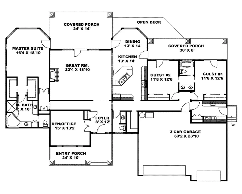 Country House Plan First Floor - Foothill Park Mountain Home 088D-0204 - Search House Plans and More