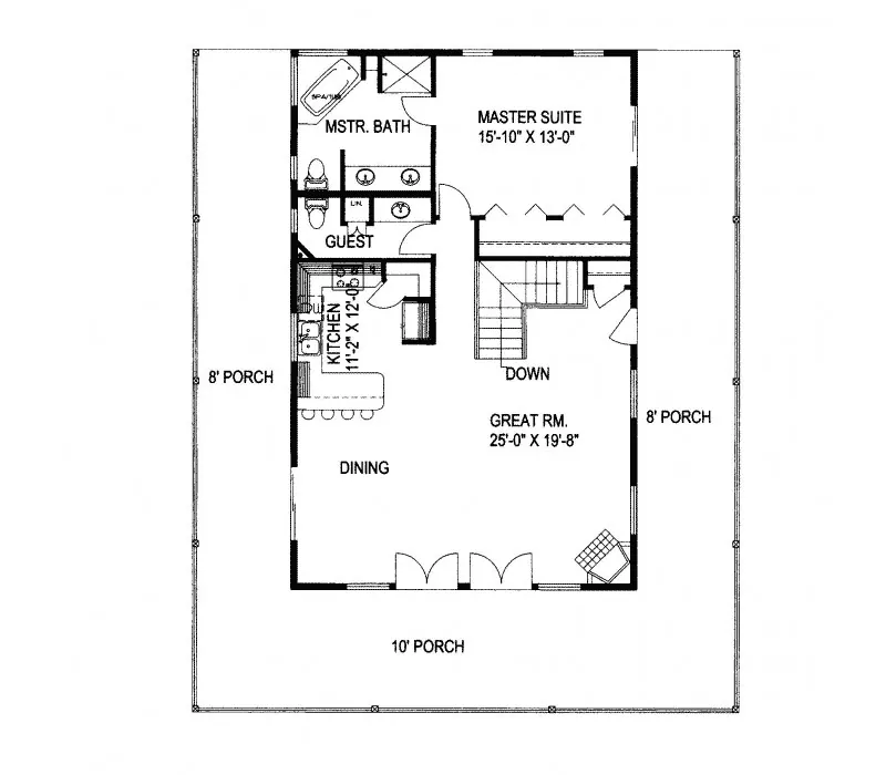 Waterfront House Plan First Floor - Sherwood Pines Mountain Home 088D-0217 - Shop House Plans and More