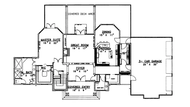 Country House Plan First Floor - Fire Island Waterfront Home 088D-0220 - Search House Plans and More