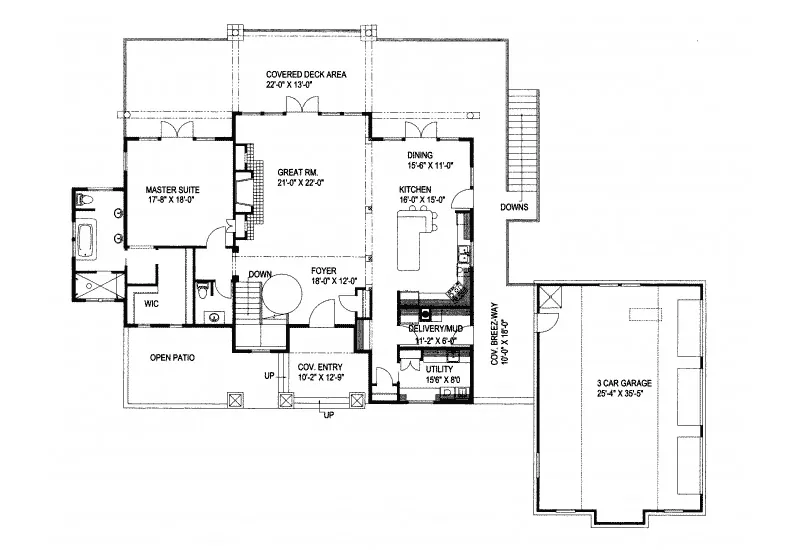 Traditional House Plan First Floor - Auburntown Rustic Home 088D-0225 - Search House Plans and More