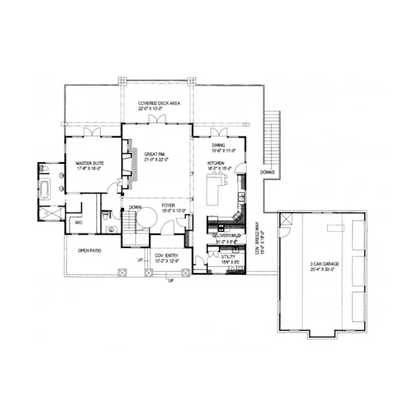 Arts & Crafts House Plan First Floor - Auburntown Rustic Home 088D-0225 - Search House Plans and More