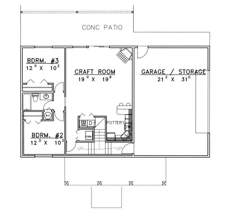 Ranch House Plan Lower Level Floor - Spruce Pine Country Home 088D-0227 - Shop House Plans and More