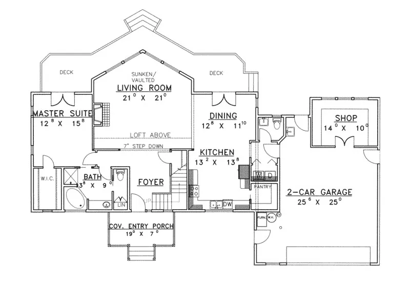 Contemporary House Plan First Floor - Burton Cliff A-Frame Home 088D-0230 - Search House Plans and More