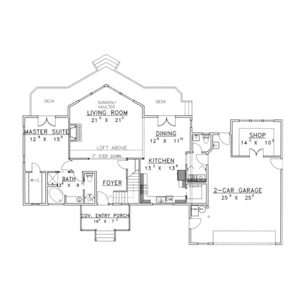 Lake House Plan First Floor - Burton Cliff A-Frame Home 088D-0230 - Search House Plans and More