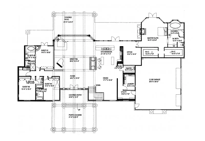 Ranch House Plan First Floor - Lakesite Luxury Log Home 088D-0233 - Shop House Plans and More
