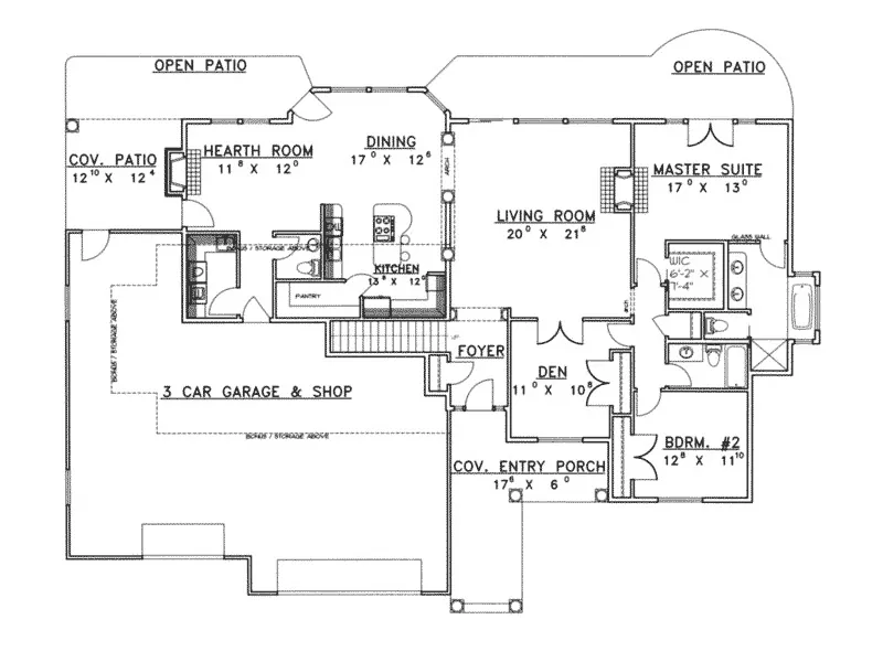 Ranch House Plan First Floor - Baneberry Ranch Home 088D-0238 - Search House Plans and More