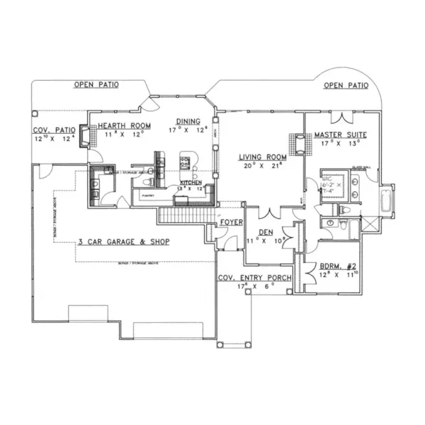 Traditional House Plan First Floor - Baneberry Ranch Home 088D-0238 - Search House Plans and More