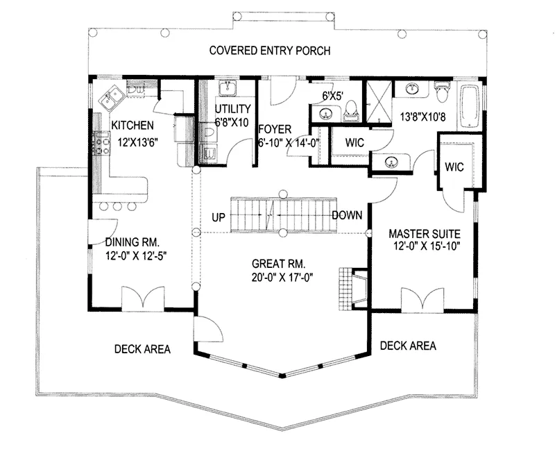 Lake House Plan First Floor - Fostermill Mountain Home 088D-0242 - Search House Plans and More