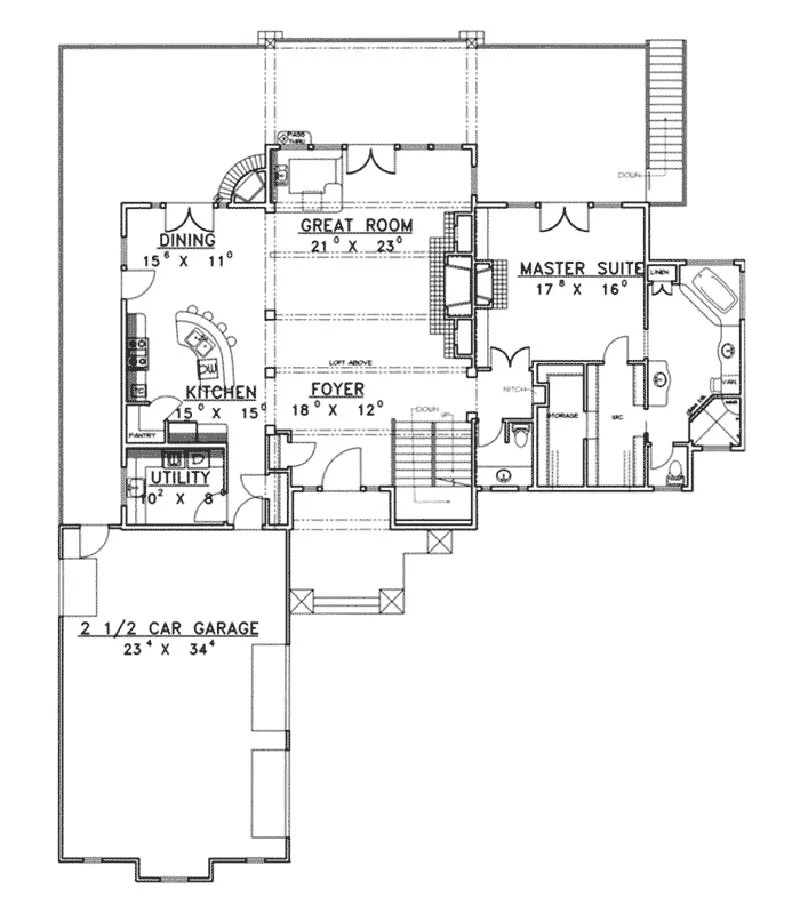 Rustic House Plan First Floor - Walton Ferry Luxury Log Home 088D-0246 - Shop House Plans and More
