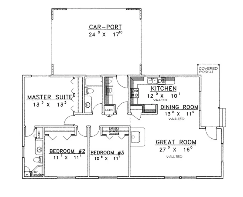 Ranch House Plan First Floor - Hahns Point Rustic Ranch Home 088D-0253 - Search House Plans and More