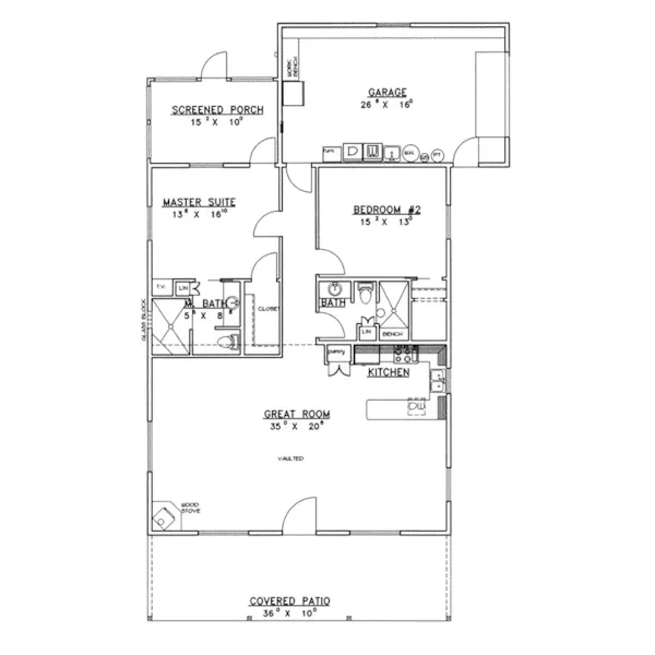 Country House Plan First Floor - Nederland Ranch Home 088D-0256 - Shop House Plans and More