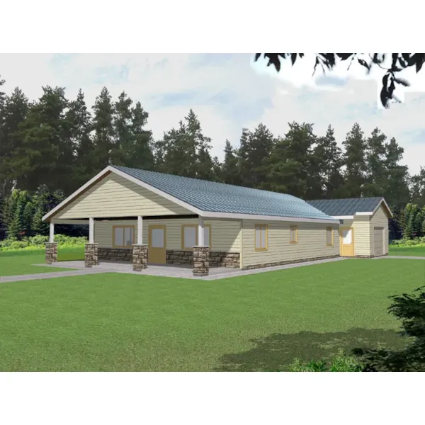 Ranch Home Has Stone Accents On The Covered Front Porch