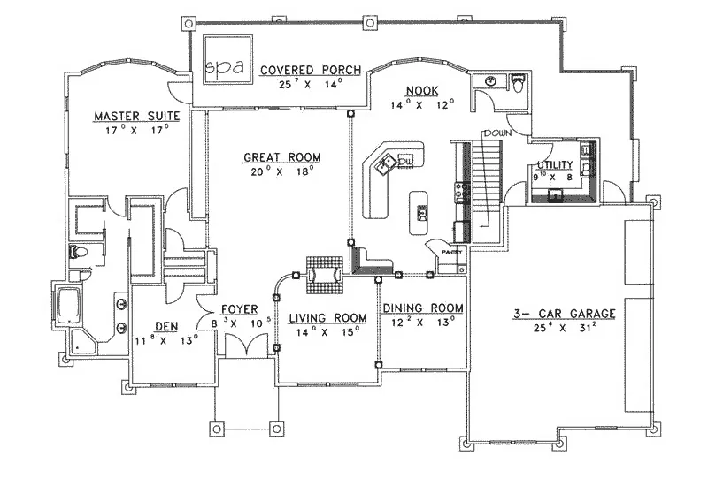 Luxury House Plan First Floor - Masonville Manor Mountain Home 088D-0258 - Shop House Plans and More