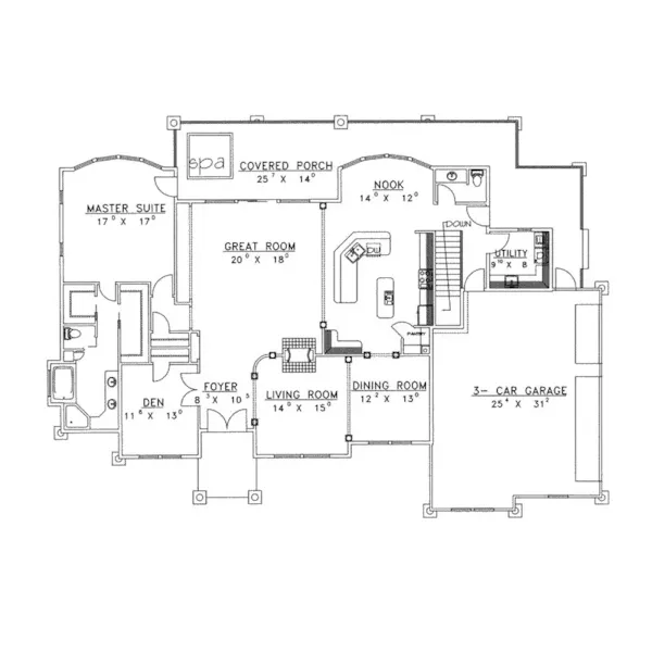 Country House Plan First Floor - Masonville Manor Mountain Home 088D-0258 - Shop House Plans and More