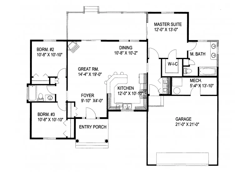 Ranch House Plan First Floor - Eaton Park Ranch Home 088D-0260 - Search House Plans and More