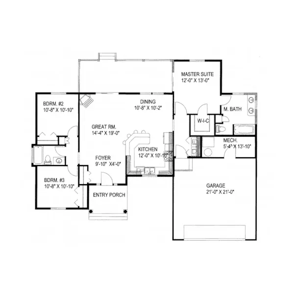 Traditional House Plan First Floor - Eaton Park Ranch Home 088D-0260 - Search House Plans and More