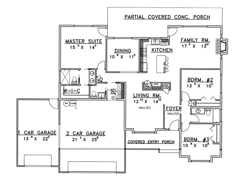 Arts & Crafts House Plan First Floor - Lawson Ranch Home 088D-0261 - Shop House Plans and More