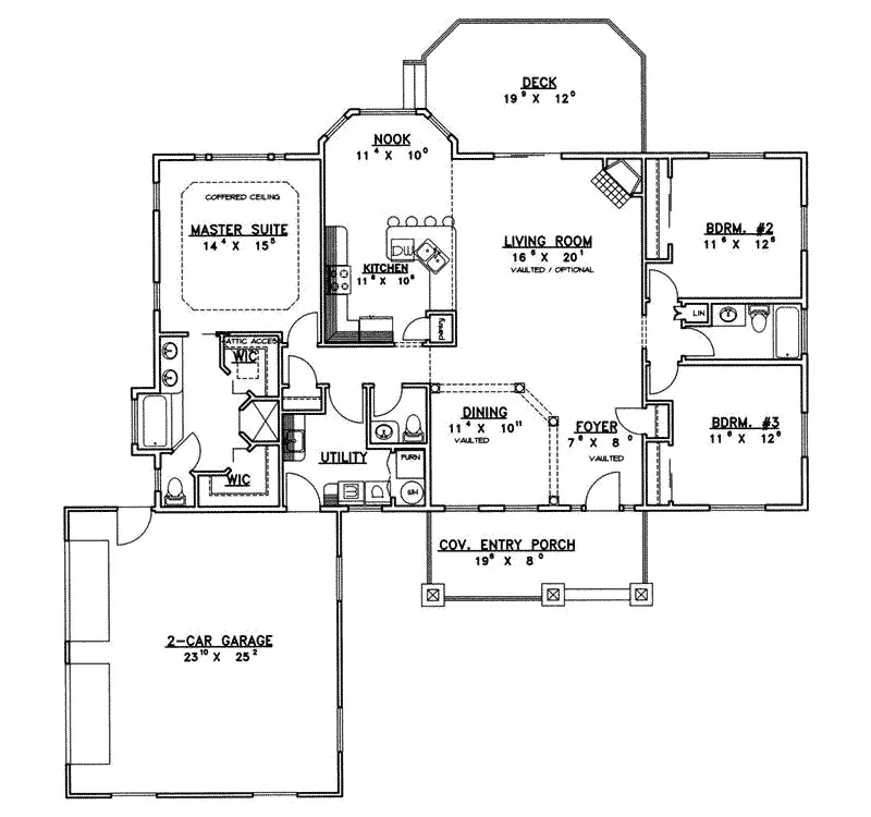 Rustic House Plan First Floor - Ridgedale Rustic Ranch Home 088D-0267 - Shop House Plans and More