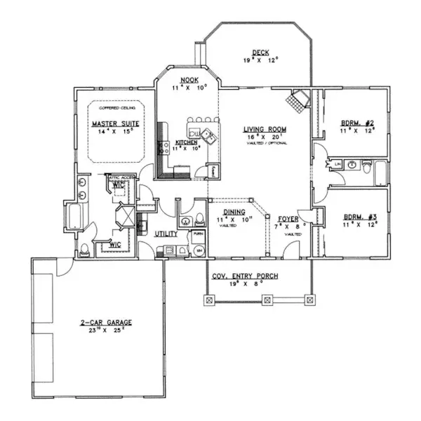 Arts & Crafts House Plan First Floor - Ridgedale Rustic Ranch Home 088D-0267 - Shop House Plans and More