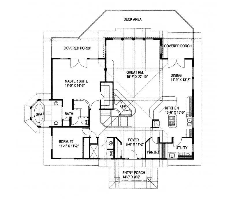 Rustic House Plan First Floor - Golden Canyon Luxury Log Home 088D-0269 - Search House Plans and More